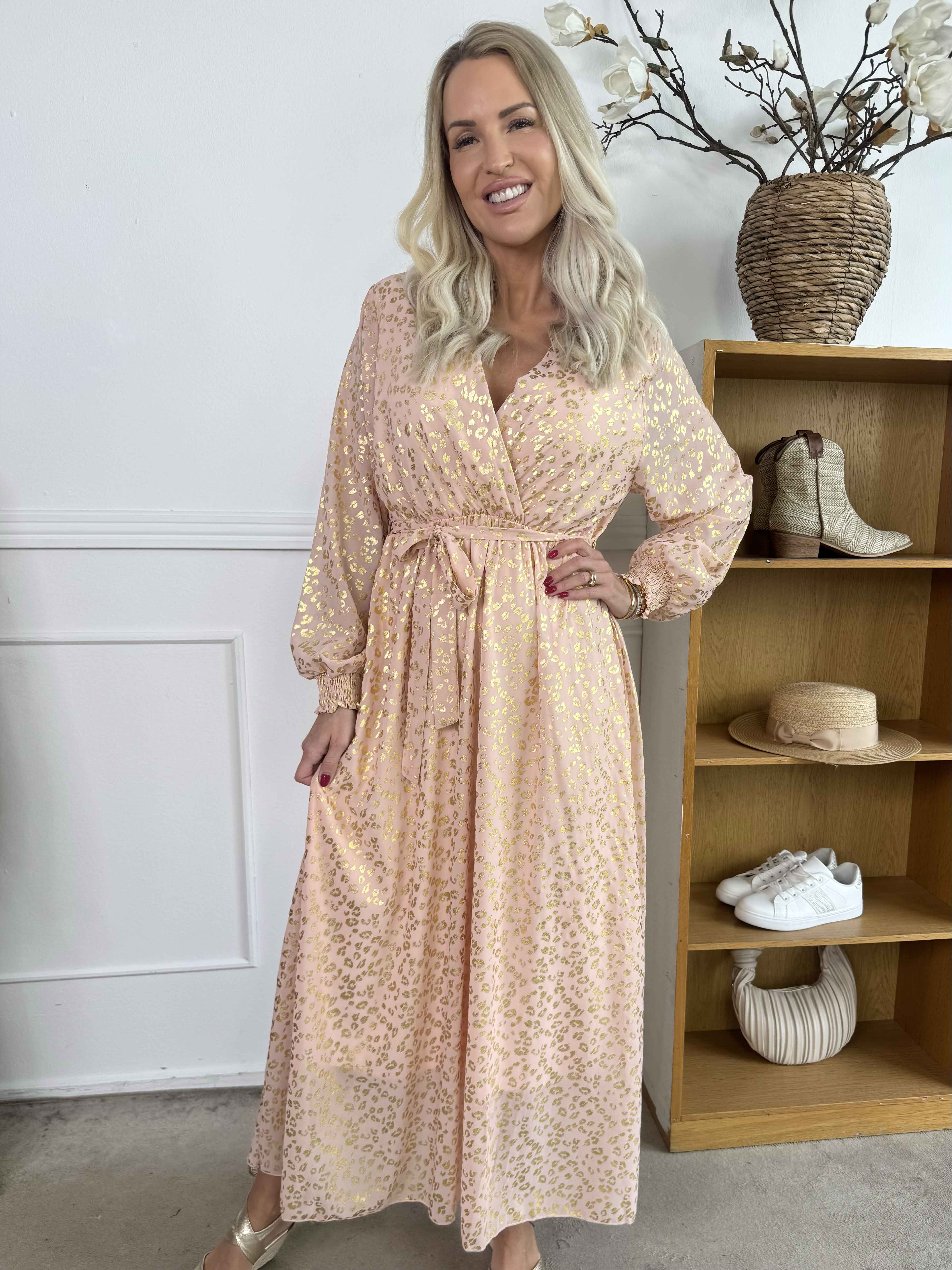 Tamas - Lang kjole med guld leopardprint